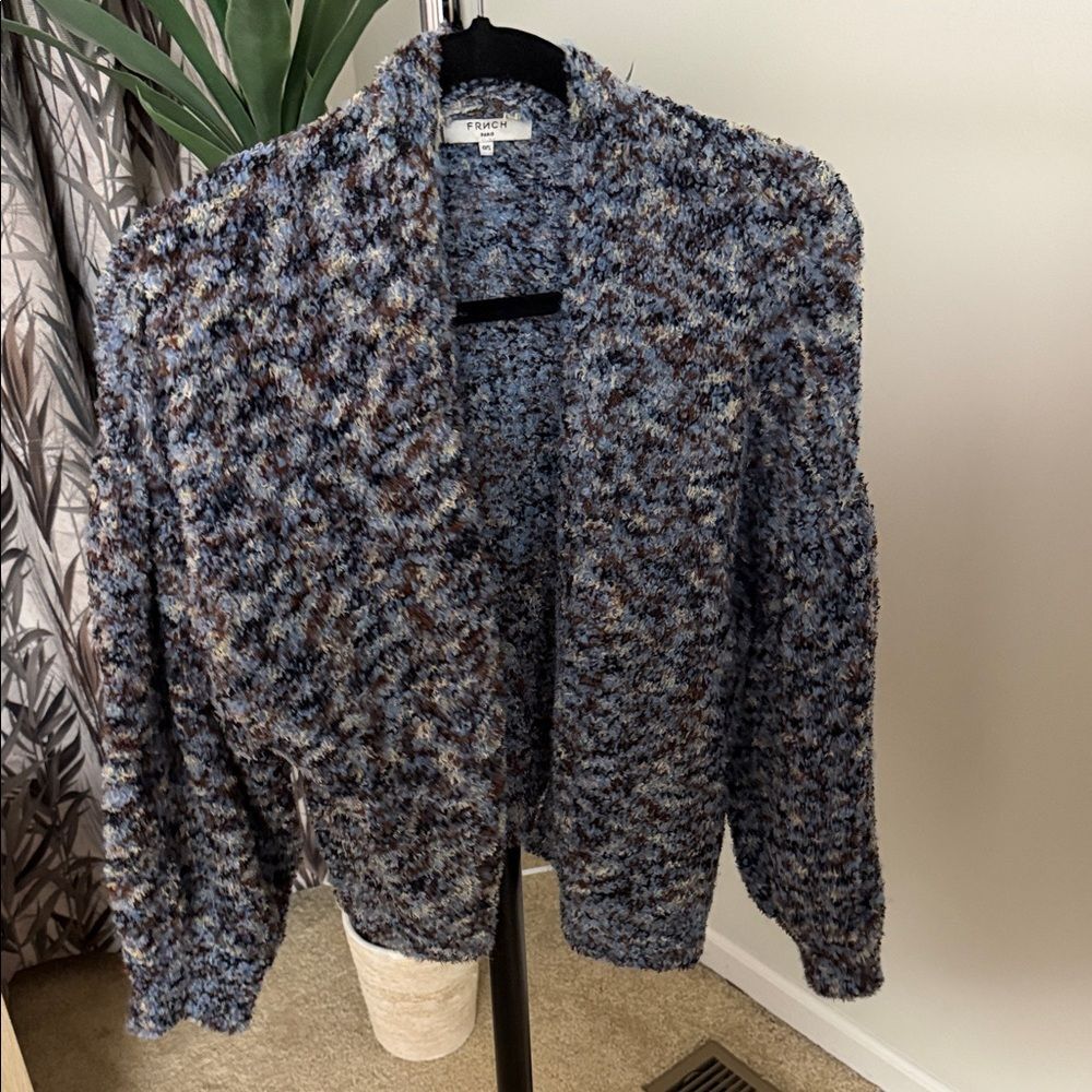 FRNCH Blue Multicolor Bouclé Open Cardigan